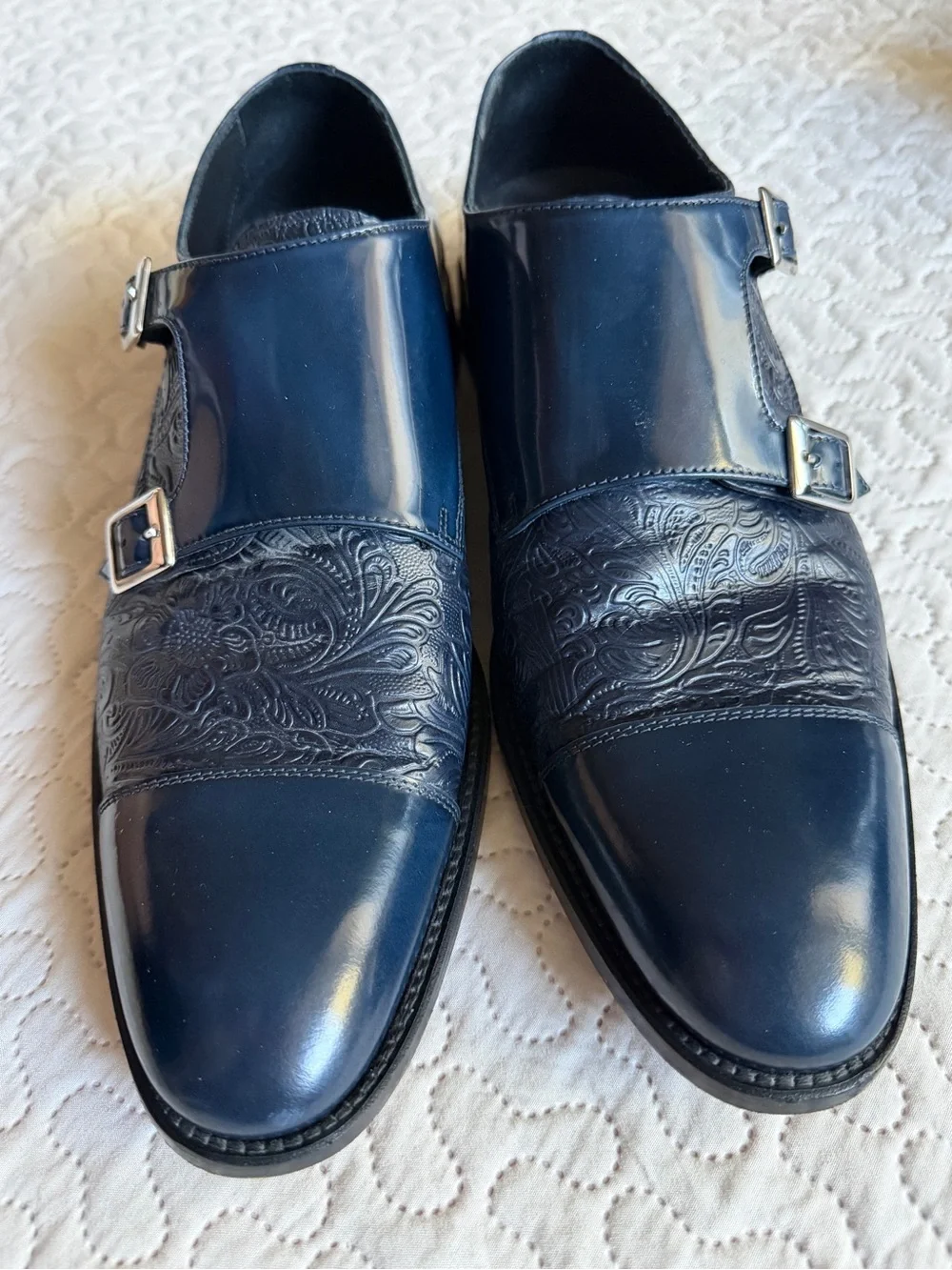 DIS (Design Italian Shoes) Navy Double Monk Strap Dress Shoes  Size 10